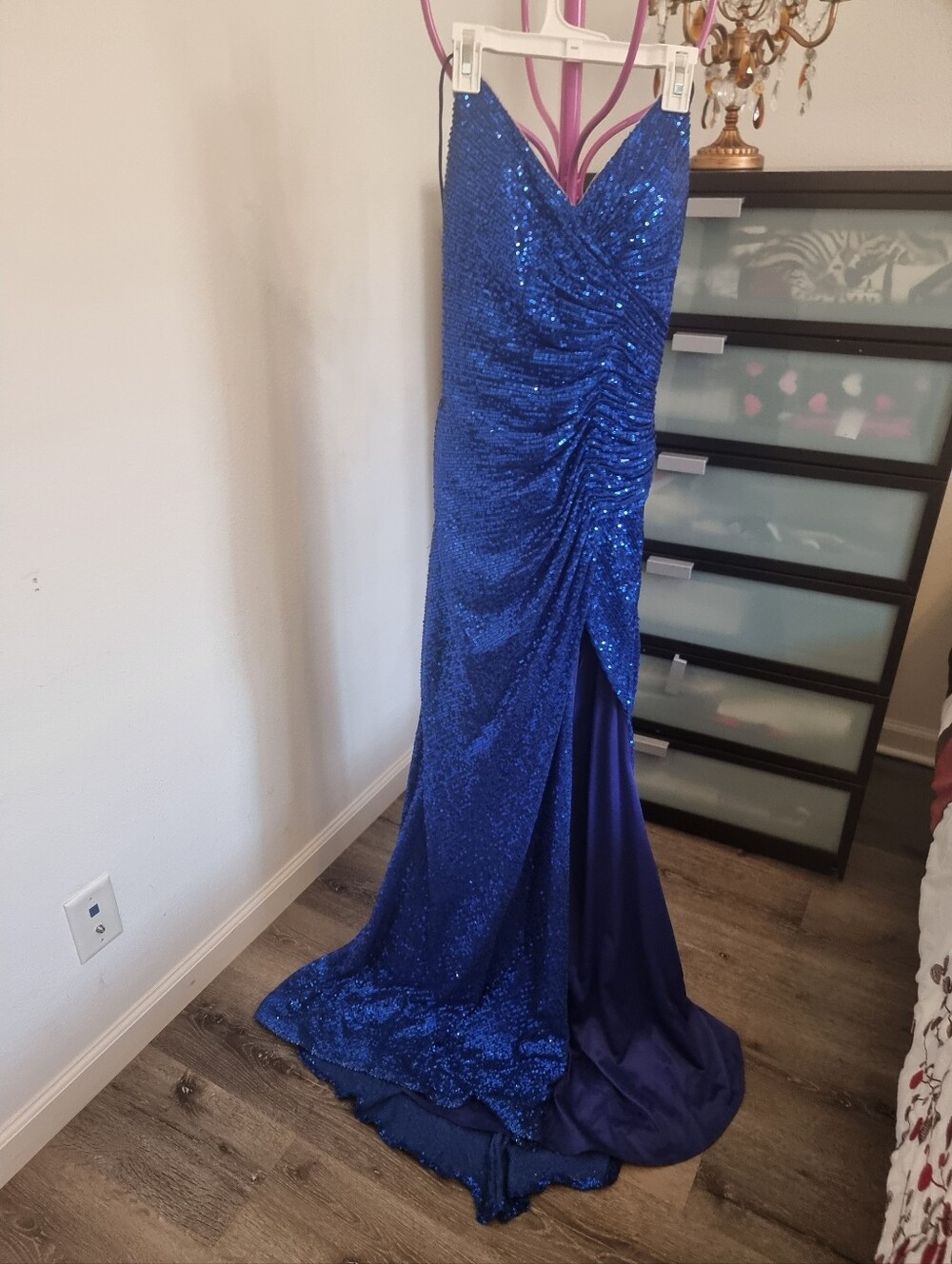 Royal Blue Sequin Evening Gown - Women Dresses